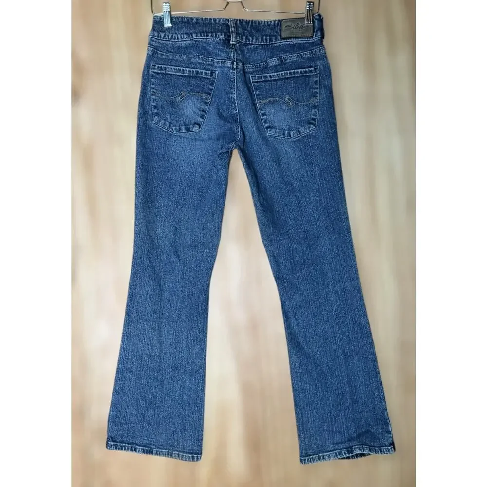 Y2K Silver Jeans Womens Size 29 Low Rise Dark Wash Bootcut Flare Denim Stretch - Picture 6 of 12